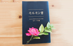 モルモン書とピンクのバラ